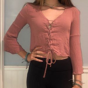 lace up pink blouse